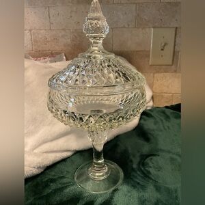 Indiana Glass, Indiana Diamond Point Vintage Compote or Candy Dish